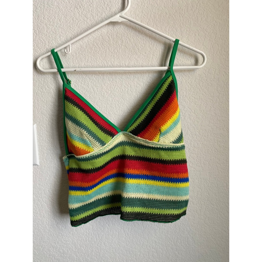 Swim Women Crochet Rainbow Camisole Size L Green Striped Festival